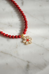 Kırmızı İnci Kar Tanesi Doğaltaş Kolye