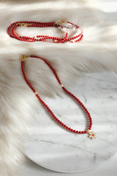 Kırmızı İnci Kar Tanesi Doğaltaş Kolye